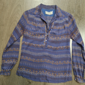 70s vintage Lilac flora printed l striped ruffled long sleeve Henley blouse